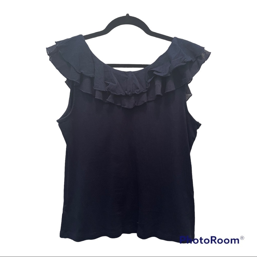 Chaps | Navy Knit Ruffled Neck Tank - Picture 5 of 5
